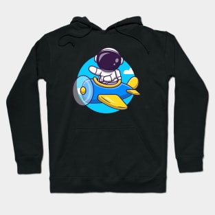 Cute Astronaut Flight With Plane Cartoon Hoodie